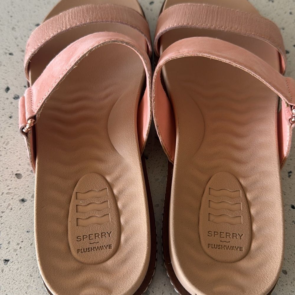 SPERRY Wave Side PLUSHWAVE Peach Leather Strap Sandals Slides Casual Comfort 9.5 - Picture 9 of 12